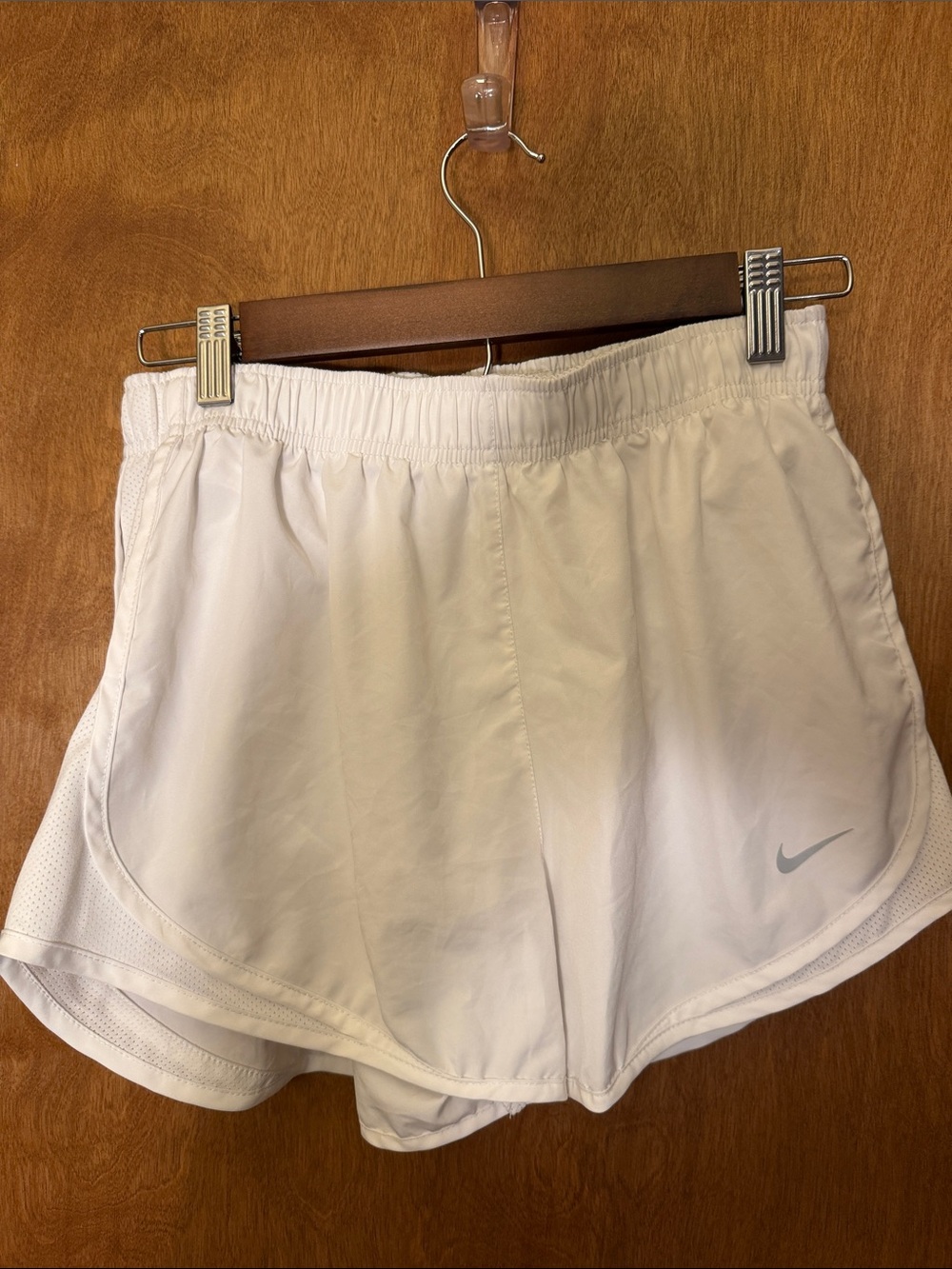 Nike Women’s White Athletic Running Shorts with Grey Swoosh